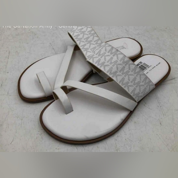 Michael Kors MK Pratt Mini Logo White Monogram Slip On Thong Sandals Size 6M - Picture 3 of 5